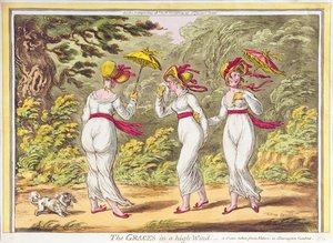 The Graces in a High Wind, en scen tagen från Nature in Kensington Gardens, pub. av Hannah Humphrey, 1810