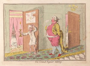 The Grand Signior går i pension, pub. 1796 (handfärgad gravyr)