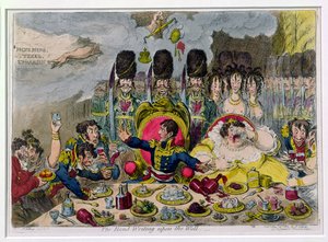 The Hand-Writing upon the Wall, publicerad av Hannah Humphrey 1803 (handfärgad etsning)