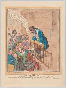 Hustingarna. Vox Populi har väl en mugg! En mugg! En mugg!, pub. 1796 (handfärgad gravyr) av James Gillray