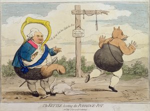 The Kettle Hooting the Porridge-Pot, utgiven av P.J. Leatherhead 1782 (handfärgad etsning)