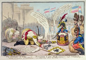 The Surrender of Ulm, eller Buonaparte och General Mack kommer till en rätt förståelse, publicerad av Hannah Humphrey 1805 (handfärgad etsning)