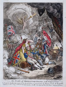 Amiral Horatio Nelsons (1758-1805) död vid segertillfället av James Gillray