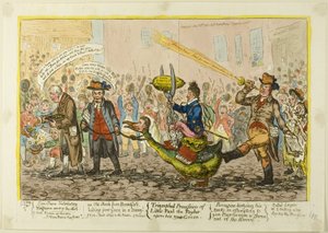 Triumftåg för Little-Paul-Taylor på sin nya gås av James Gillray