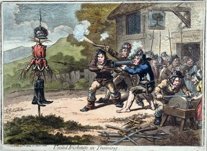 United Irishmen in Training, publicerad av Hannah Humphrey, 1798 (akvatint)