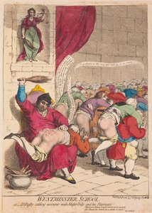 Westminster School eller Dr Busby gör upp med Master Billy och hans Playmates, pub. 1785 (handfärgad gravyr)