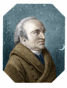 Porträtt av William Herschel (1738 - 1822) på en stjärnhimmelbakgrund - från en kopparstick av James Godby av James Godby