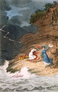 Två Regency Belles strandade på en strand av en storm, c1795-1805.