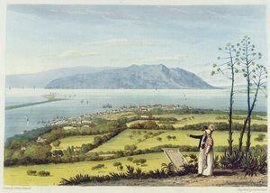 Kingston och Port Royal från Windsor Farm, från "A Pictureseque Tour of the Island of Jamaica", graverad av Thomas Sutherland, 1825.