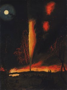 Brinnande oljekälla på natten, nära Rouseville, Pennsylvania av James Hamilton