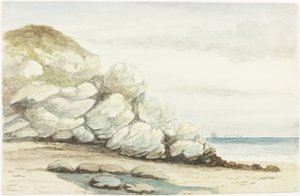 Durham Coast nära Marsden (akvarell, kroppsfärg och penna på papper på kort)