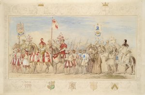 William Earl of Craven, grevens riddare och Henry de la Poer Beresford, markis av Waterford, drakens riddare, 1839 (blyerts, wc, gouache och guldfärg på papper) (se även 366230) av James Henry Nixon