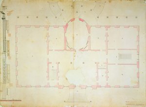 Plan av Presidents House, Washington, 1792 (bläcktvätt och penna på papper) av James Hoban