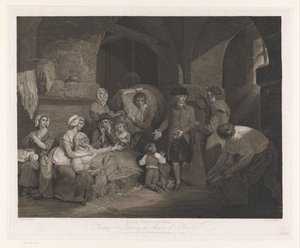 John Howard besöker en familj i fängelse John Howard Esq Visiting and Relieving the Miserie of a Prison (titel på objekt) av James Hogg