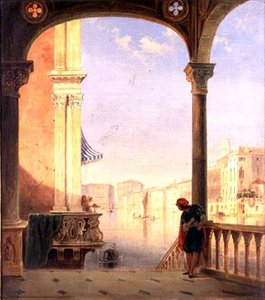 En venetiansk terrass (olja på duk) av James Holland