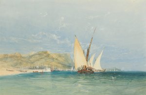 Kustscen med segelbåtar av James Holland