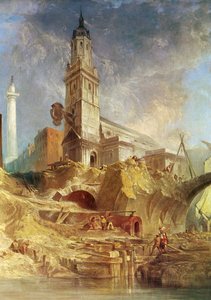 Rivning av Old London Bridge, med St. Magnus the Martyr bakom