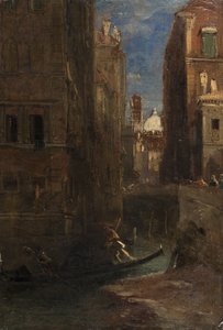 Tittar mot San Giorgio dei Greci, Venedig, 1844 (olja på kort)