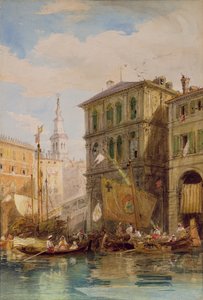 Palazzo Dei Camerlenghi, Venedig, ca 1835-55 (penna och akvarell) av James Holland