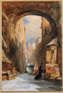 Venedig: en Edicola under en Archway, med Santa Maria della Salute in the Distance, 1853 av James Holland