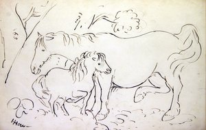 Sto och dess föl (sepia bläck på papper) av James Howe