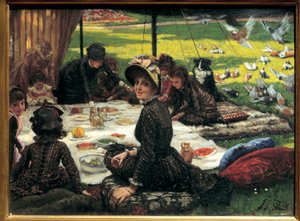 Frukost på gräset Familjens picknickscen. Målning av Jacques Joseph (Jacques-Joseph) Tissot dit James Tissot (1836-1902) av James Jacques Joseph Tissot