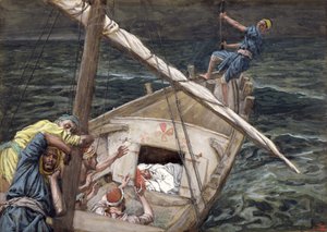 Christ Asleep Under the Storm, illustration till The Life of Christ, c.1886-94 (wc & gouache på kartong) av James Jacques Joseph Tissot