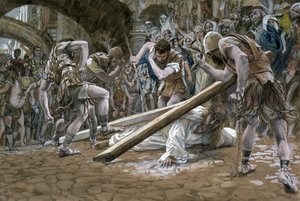 Kristus faller under korset, illustration till The Life of Christ, c.1884-96 (wc & gouache på kartong) av James Jacques Joseph Tissot