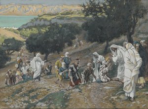 Jesus helar de blinda och lama på berget, illustration från Vår Herre Jesu Kristi liv (wc över grafit på papper) av James Jacques Joseph Tissot