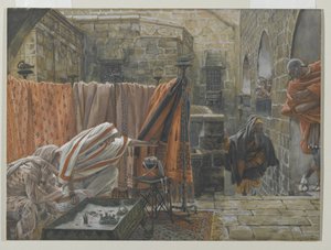 Josef av Arimatea söker Pilatus för att be om tillstånd att ta bort Jesu kropp, illustration från Vår Herre Jesu Kristi liv, 1886-94 (wc över grafit på papper) av James Jacques Joseph Tissot