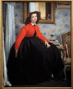 Hellängdsporträtt av Mademoiselle L. L., eller ung flicka i röd jacka Målning av Jacques Joseph (Jacques-Joseph) Tissot dit James Tissot (1836-1902) 1864 Sön. 1,24x0,99m Paris, Orsay-museet av James Jacques Joseph Tissot