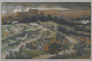 Rekonstruktion av Golgata och den heliga graven, sedd från Judicial Gate, illustration från Vår Herre Jesu Kristi liv (wc över grafit på papper) av James Jacques Joseph Tissot