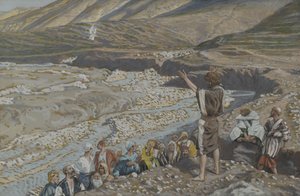 Johannes döparen ser Jesus från fjärran, illustration från Vår Herre Jesu Kristi liv (wc över grafit på papper) av James Jacques Joseph Tissot