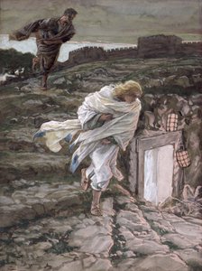 St. Peter och St. John springer till graven, illustration till The Life of Christ, c.1886-94 (wc & gouache på kartong) av James Jacques Joseph Tissot