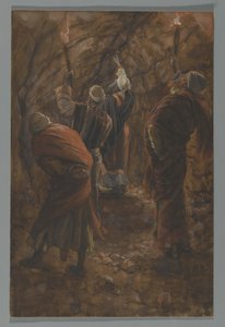 The Chasm in the Rock in the Cave Beneath Golgata, illustration från The Life of Our Lord Jesus Christ, 1886-94 (wc över grafit på papper) av James Jacques Joseph Tissot