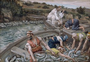 The First Miraculous Draft of Fish, illustration till The Life of Christ, c.1886-94 (wc & gouache på kartong) av James Jacques Joseph Tissot