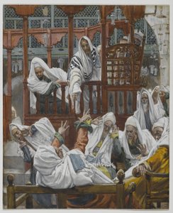Den besatte mannen i synagogan, illustration från Vår Herre Jesu Kristi liv (wc över grafit på papper) av James Jacques Joseph Tissot