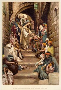I byarna fördes de sjuka till honom - Bibeln av James Jacques Joseph after Tissot
