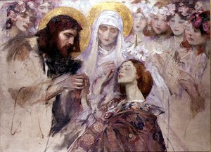 Kristus välsignar en ung kvinna (olja på duk) av James Jebusa Shannon