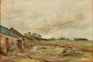 Gård på sommaren (olja på duk)