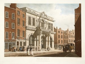 Tholsel, Dublin, 1798 (handfärgad gravyr) av James Malton