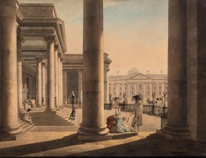 Trinity College, Dublin, från parlamentets portik av James Malton