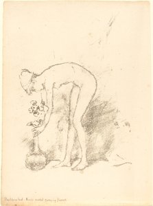 En naken modell som arrangerar blommor av James Abbott McNeill Whistler