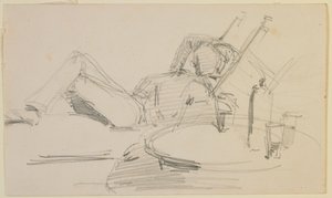 En man lutad på en säng av James Abbott McNeill Whistler