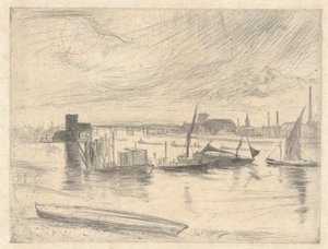 Battersea Dawn (Cadogan Pier), från Thames Set (en serie sexton etsningar av scener på Themsen och andra ämnen) av James Abbott McNeill Whistler