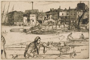 Black Lion Wharf, från Thames Set (En serie sexton etsningar av scener på Themsen och andra ämnen) av James Abbott McNeill Whistler