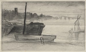 Chelsea Bridge och kyrkan av James McNeill Whistler