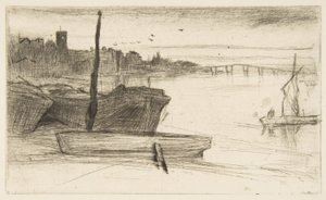 Chelsea Bridge och kyrkan av James McNeill Whistler