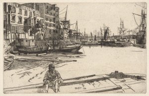Eagle Wharf (Tyzac, Whiteley & Co.), ur Thames-serien (En serie om sexton etsningar med scener från Themsen och andra motiv) av James McNeill Whistler