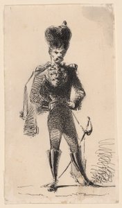 Hussar (recto) Man med hög hatt och bandaget huvud (verso) av James Abbott McNeill Whistler